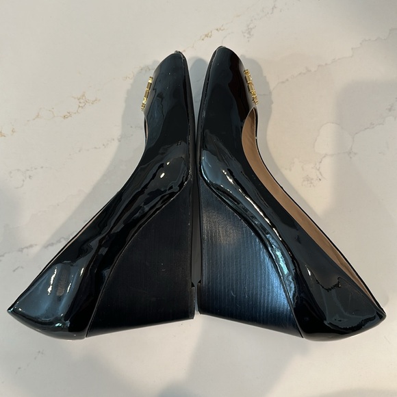 Tory Burch Jade Black Patent Peep Toe Wedge Heels 9 1/2 - Picture 6 of 8